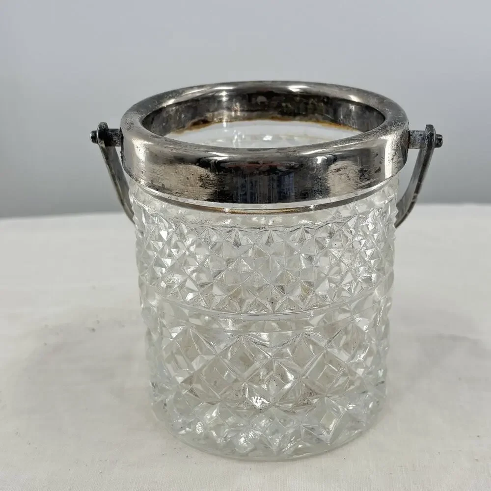 Vtg FB Rogers Silver Co Italy Cut Glass Mini Ice Bucket Barware 4